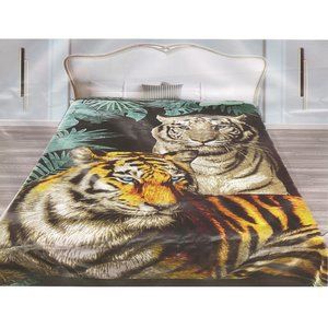 Animal Print Thick Blanket 2-Ply Thick Blanket - 2 Tigers - King Size
